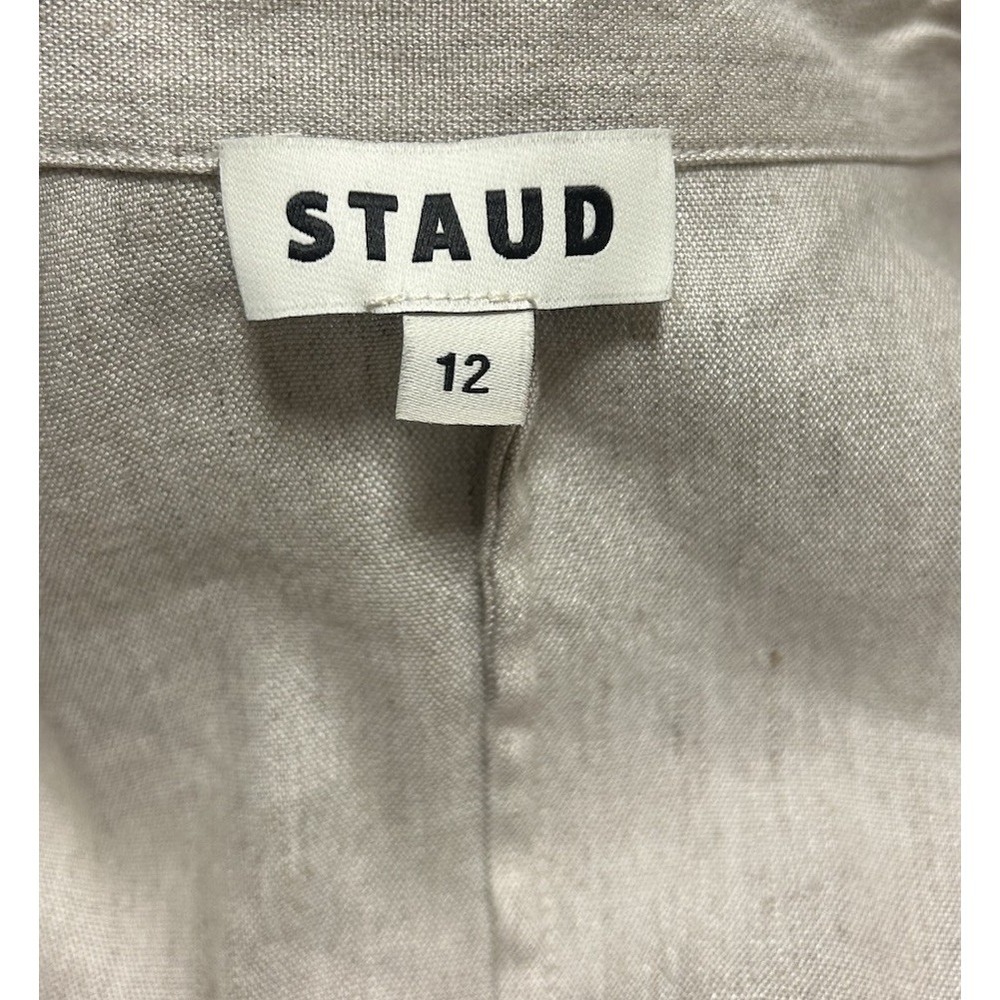 Staud Joan Beige Stretch Linen Blend Maxi Shirt Dress Womens Sz 10 Button Up - Picture 6 of 12